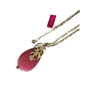 NWT Lily Pulitzer long necklace with strawberry quartz faceted large drop